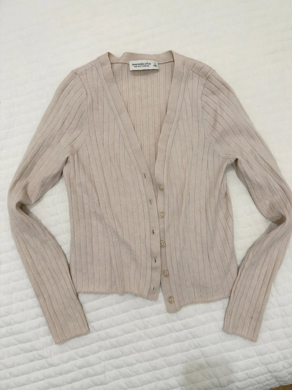 Abercrombie & Fitch Soft A&F Ribbed Cardigan, Women's S, Cream